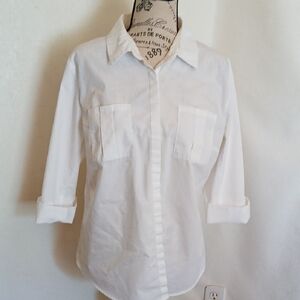 Worthington Women's White Button Down 3/4 Sleeves Blouse Size Large
